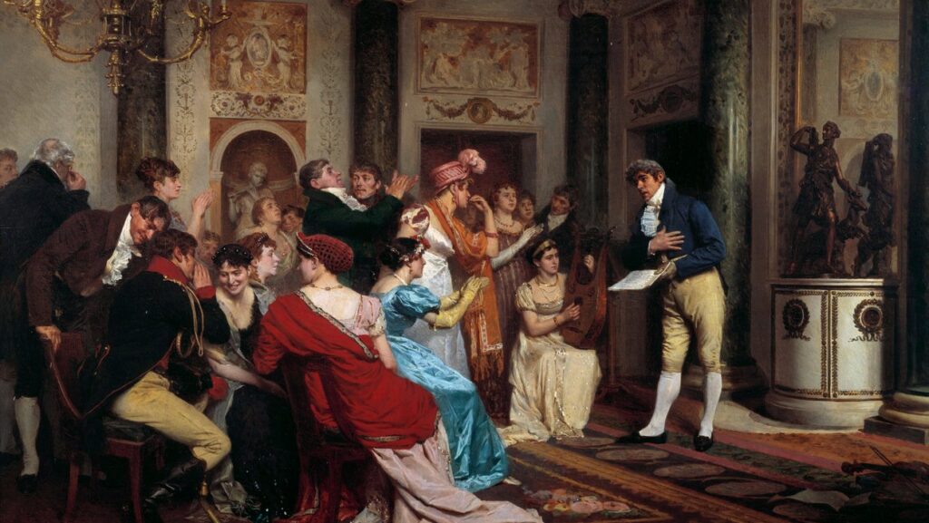 Jules Worms Romance is fashionable Reading a piece of theatre in a Parisian salon Salon Lit MeisterDrucke 1002143 e1752834339788
