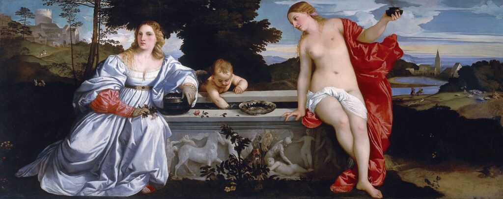 La naissance de l’amour moderne : de l’idéal à l’émotion 7 Tiziano Amor Sacro y Amor Profano Galeria Borghese Roma 1514FXD 1